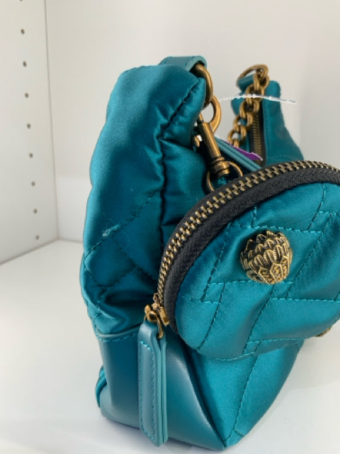 Pre Owned Kurt Geiger Small Nylon Xbdy Deep Teal w/Coin Purse/chain Cross Body.