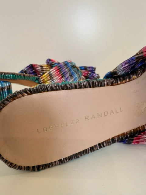 Pre Owned Loeffler Randall Sz 7 Metallic Rainbow 2" Heel Slide Shoes w/ Bow