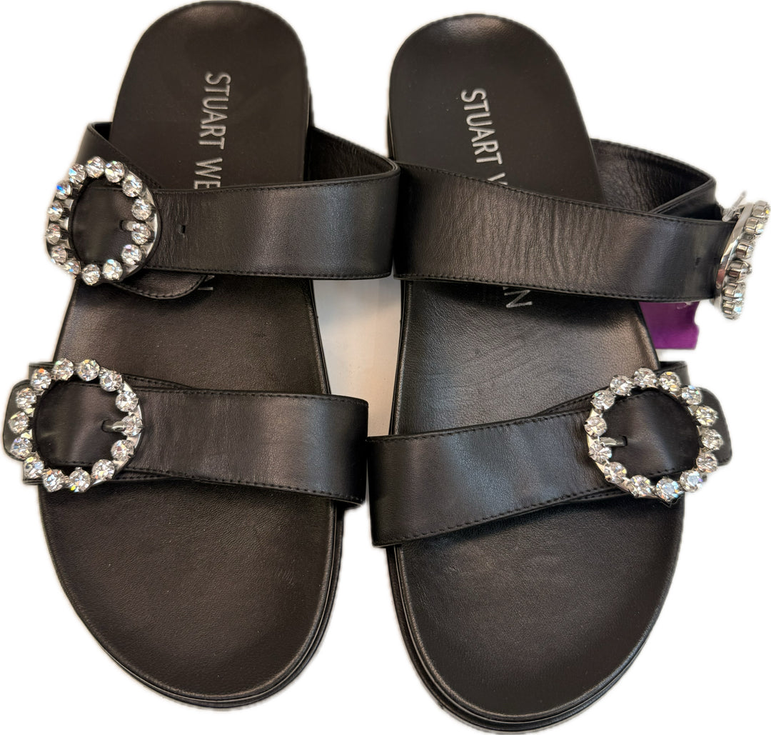 Stuart Weitzman Black Sandals Round Diamond Emb Sz 8