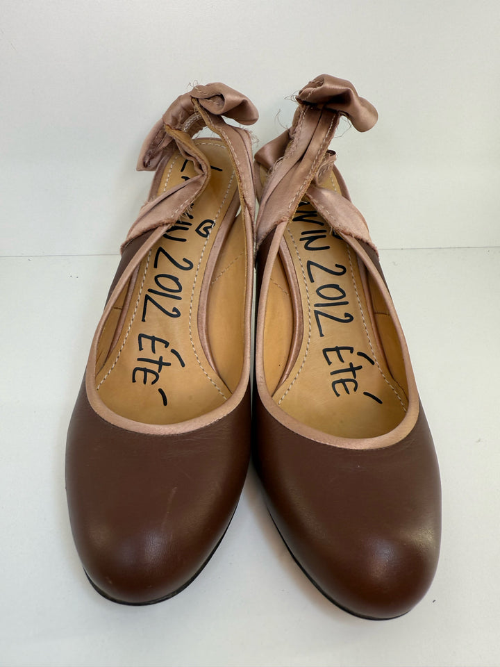Lanvin Satin Ribbon Leather Pump Shoes Sz 38
