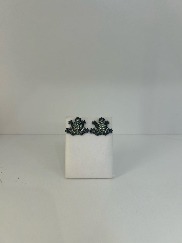 Vintage Givenchy Dark Metal Frog w/ CZS Earrings