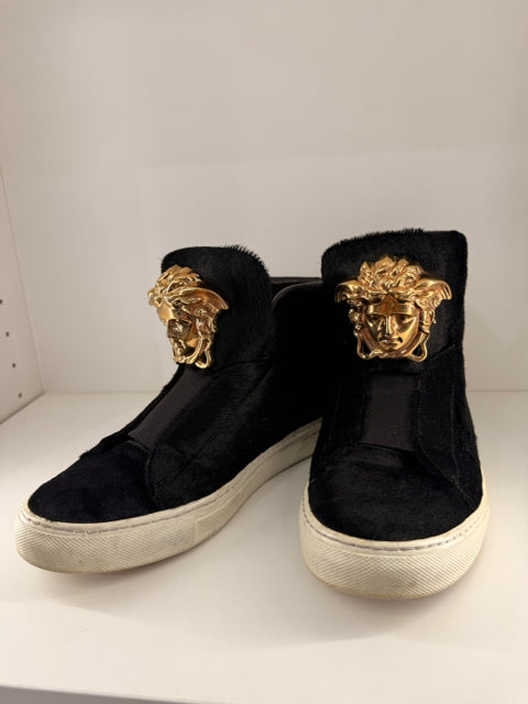 Pre Owned Versace High Top Sneaker Black Calf Hair w/ Medusa embellished Size 39.5
