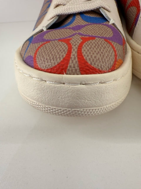 Pre Owned Coach Sz 6 lace up multicolor coated canvas sneakers