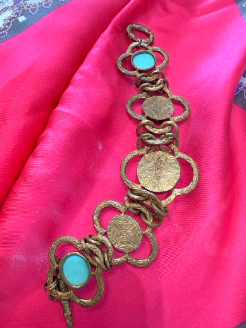 Stephen Dweck Bracelet Brass w Turquoise & Mother of Pearl