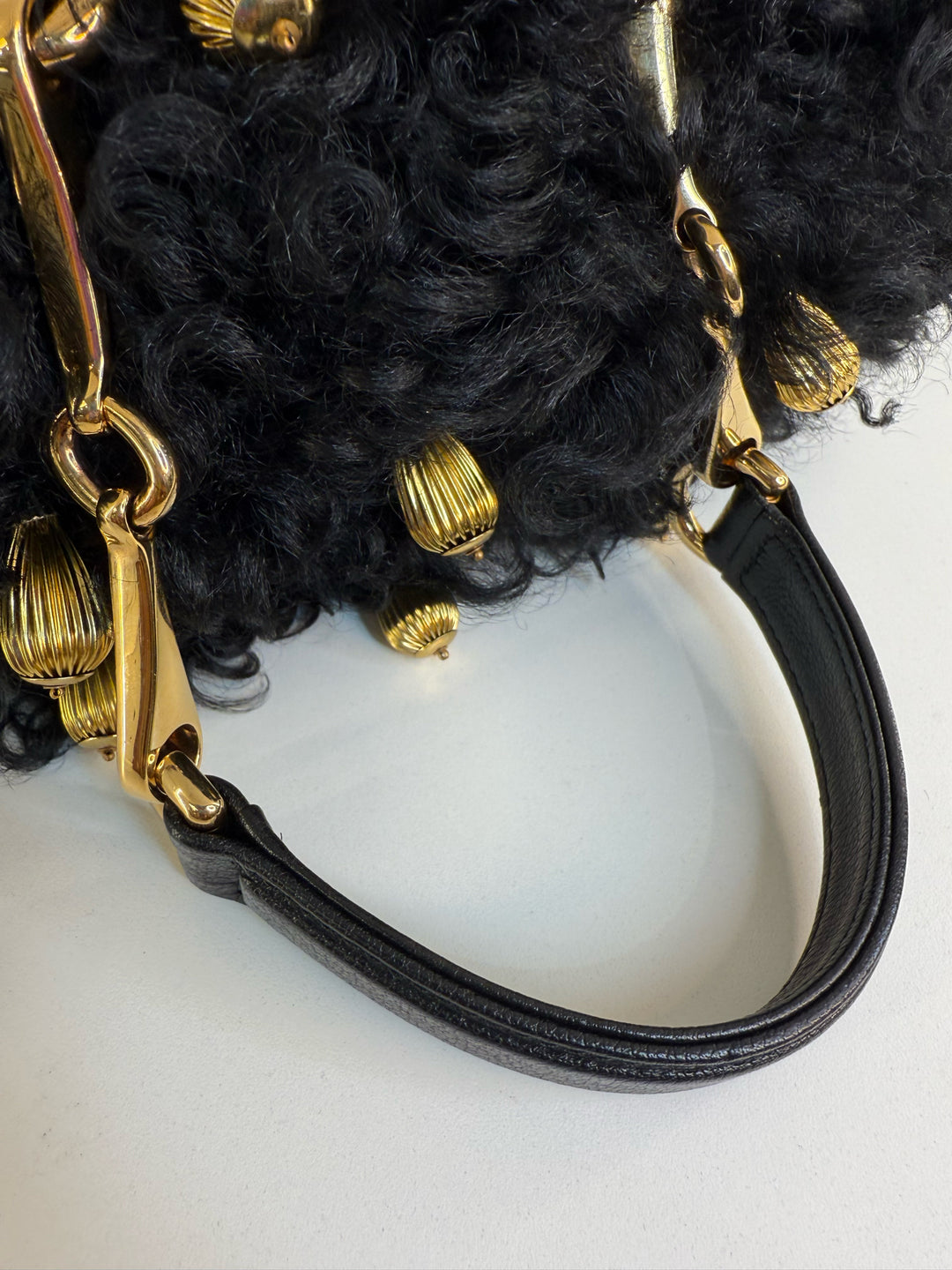 Chloe Chain Black Horse Shoulder Bag in Curly Shearling
