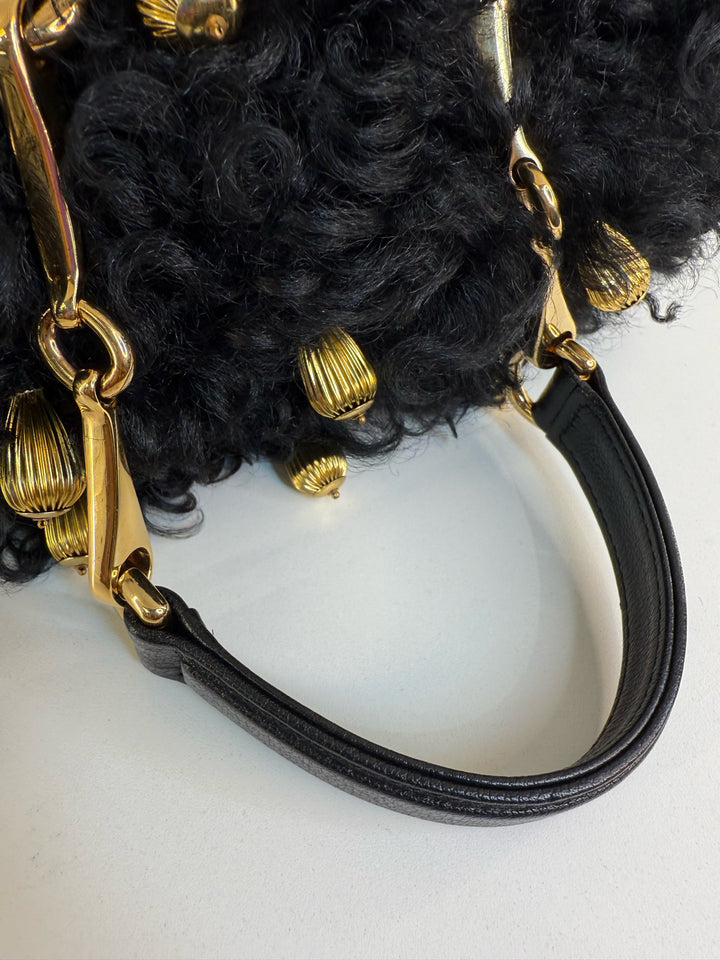 Chloe Chain Black Horse Shoulder Bag in Curly Shearling