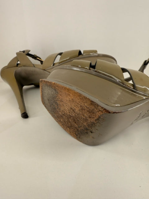 Pre Owned Yves Saint Laurent z 40 Designer Patent Leather Tribute Tuape Neutral Shoes