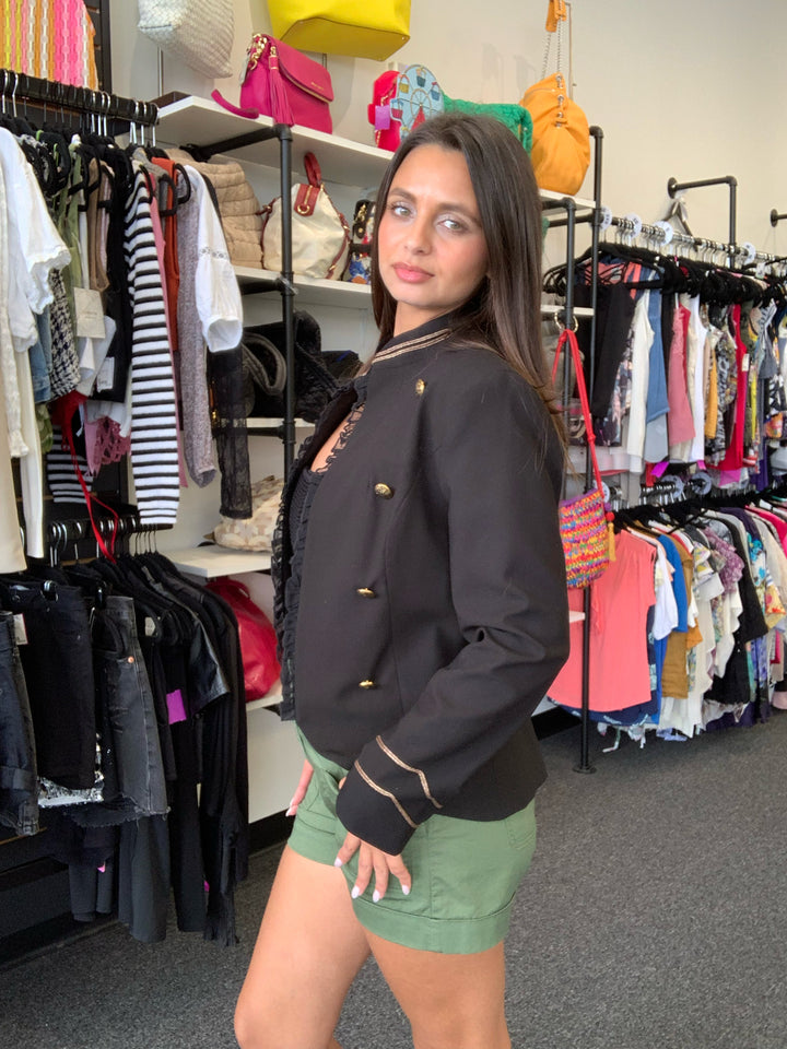 Allen Schwartz Military Style Frill Front Blazer