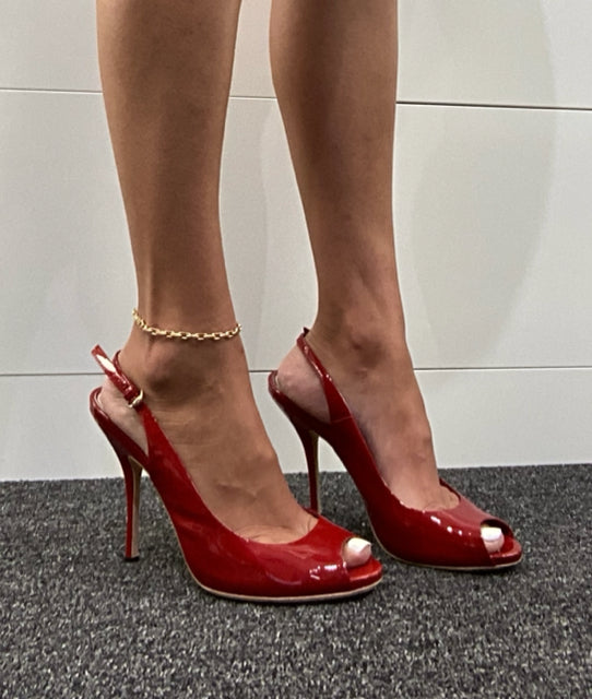 Sz 7 Gucci Red Slingback Heels Peep Toe Shoes