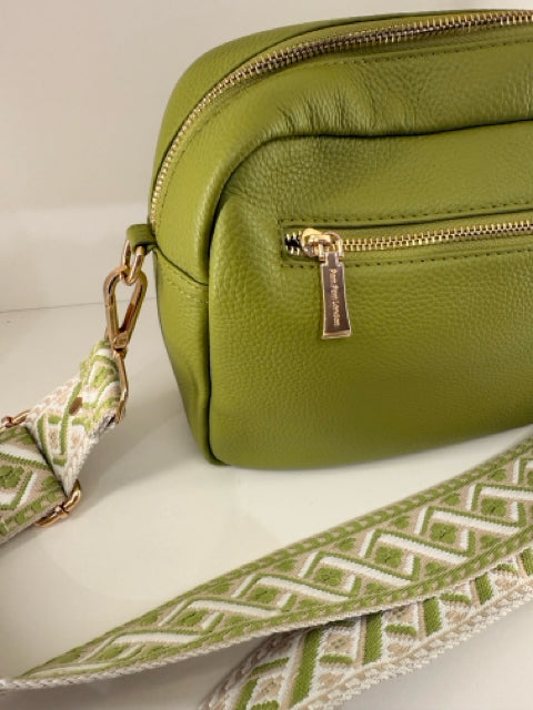 Pre Owned London City Lime Leather Strap POM POM Cross Body