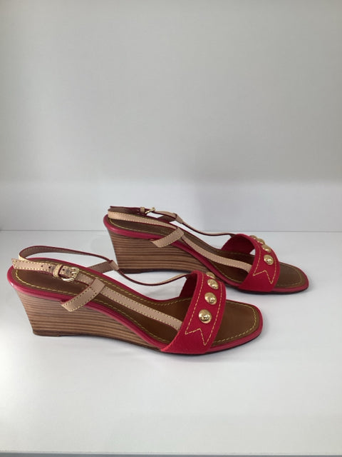 36.5 Louis Vuitton Red Wedge Heels Shoes Sandals