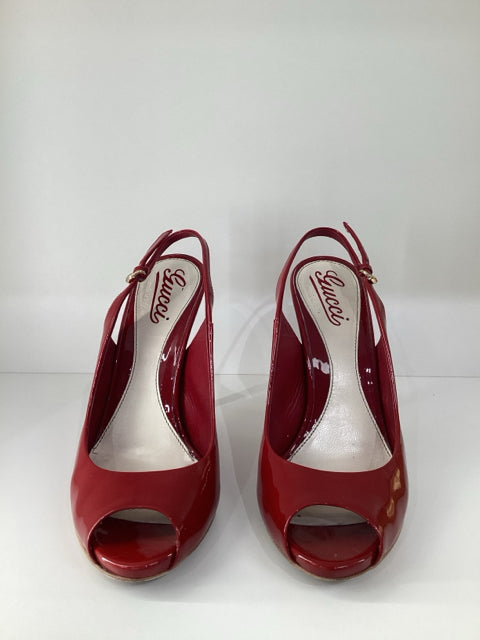 Sz 7 Gucci Red Slingback Heels Peep Toe Shoes