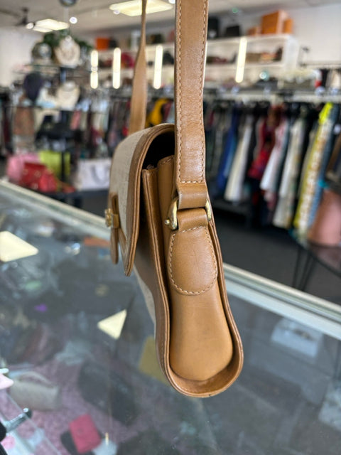 Gucci Vintage GG Cream Micro Guccissima w Tan Leather Crossbody Mini Tote Handbag