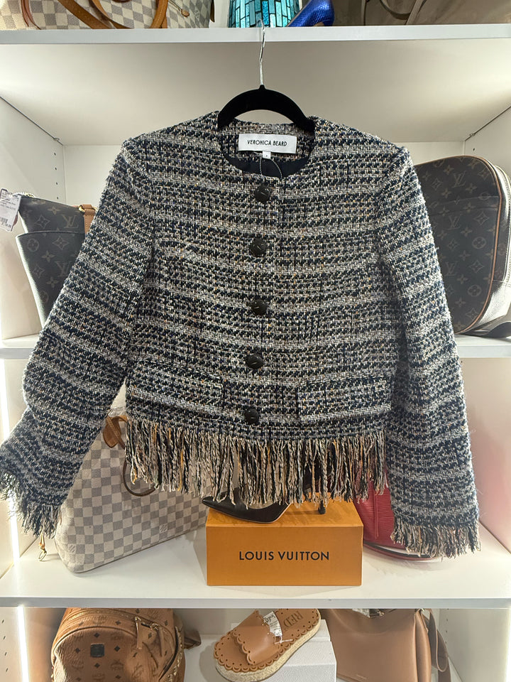 Veronica Beard Single Breasted Tweed w/ Finge Blazer Sz 4