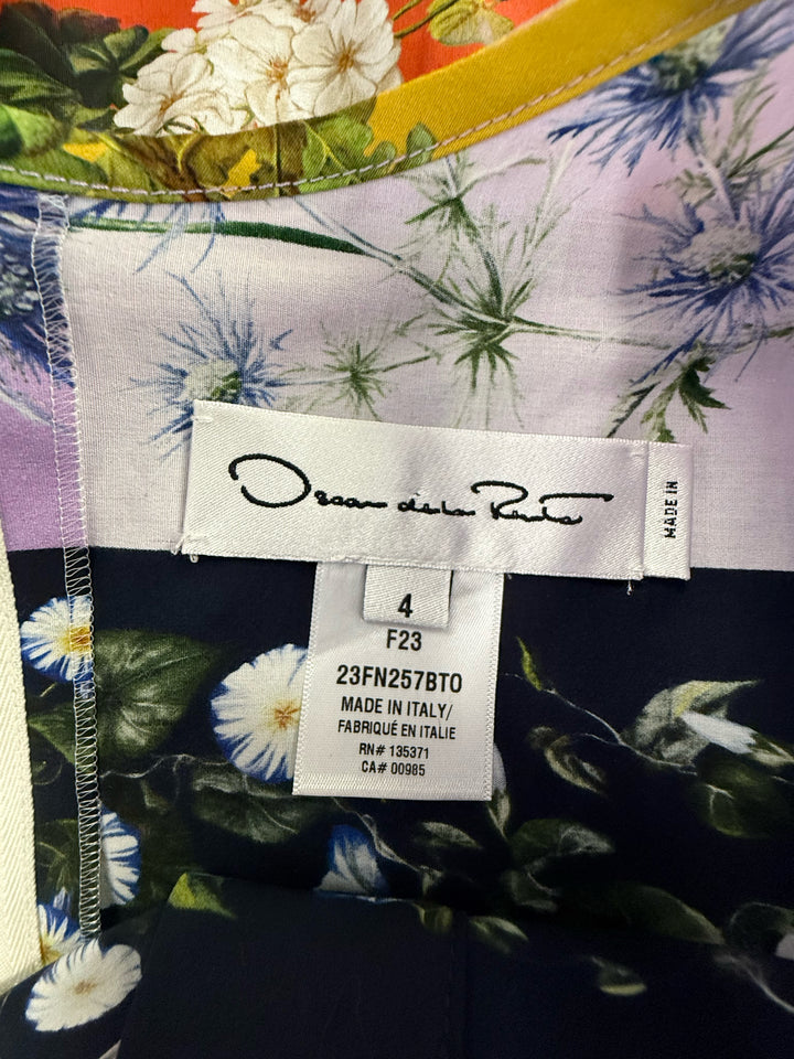 Oscar De La Renta Stripe Floral Print Dress Size 4