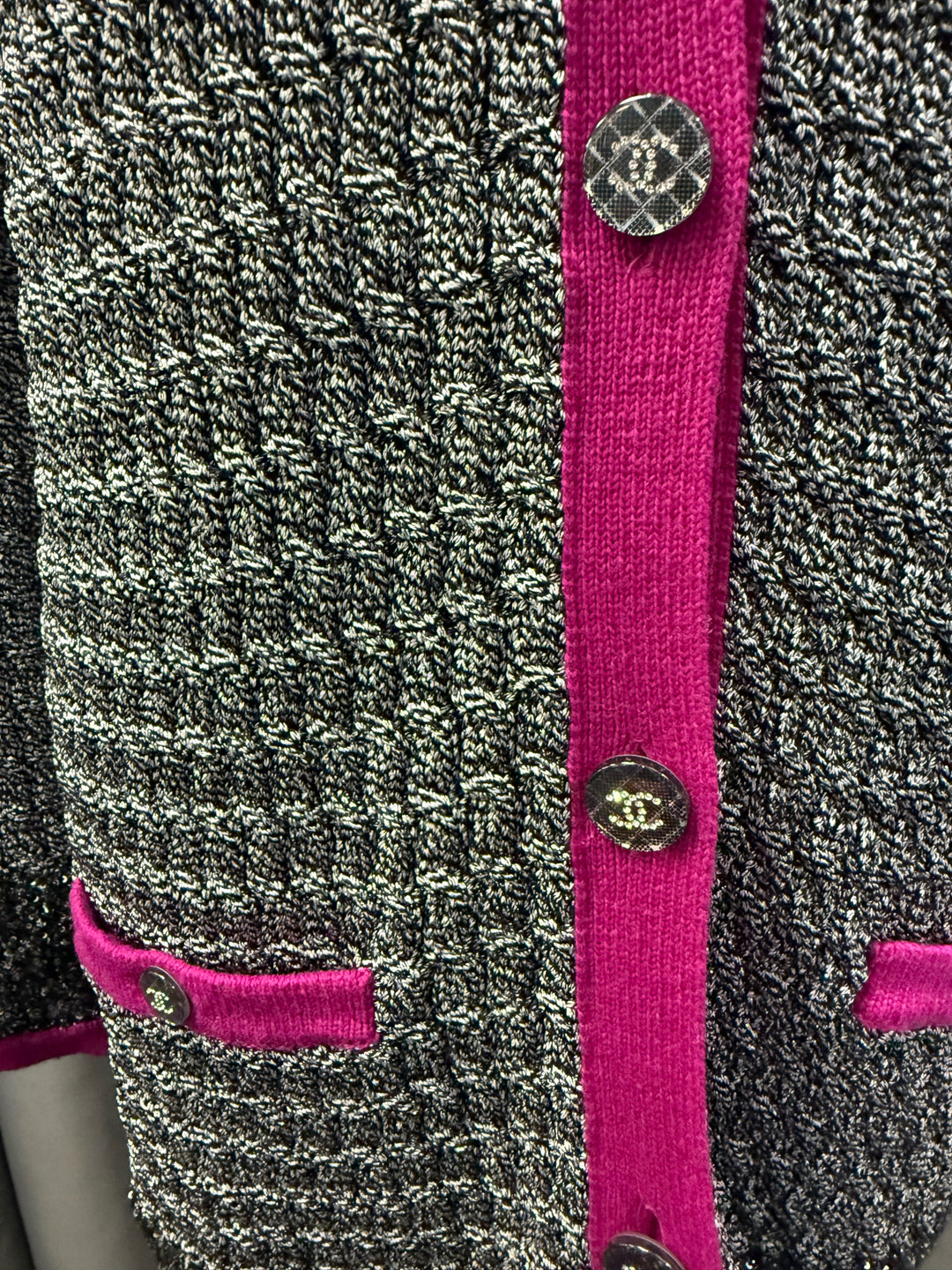 Chanel Metallic V-Neck CC Buttons Cardigan Size 38