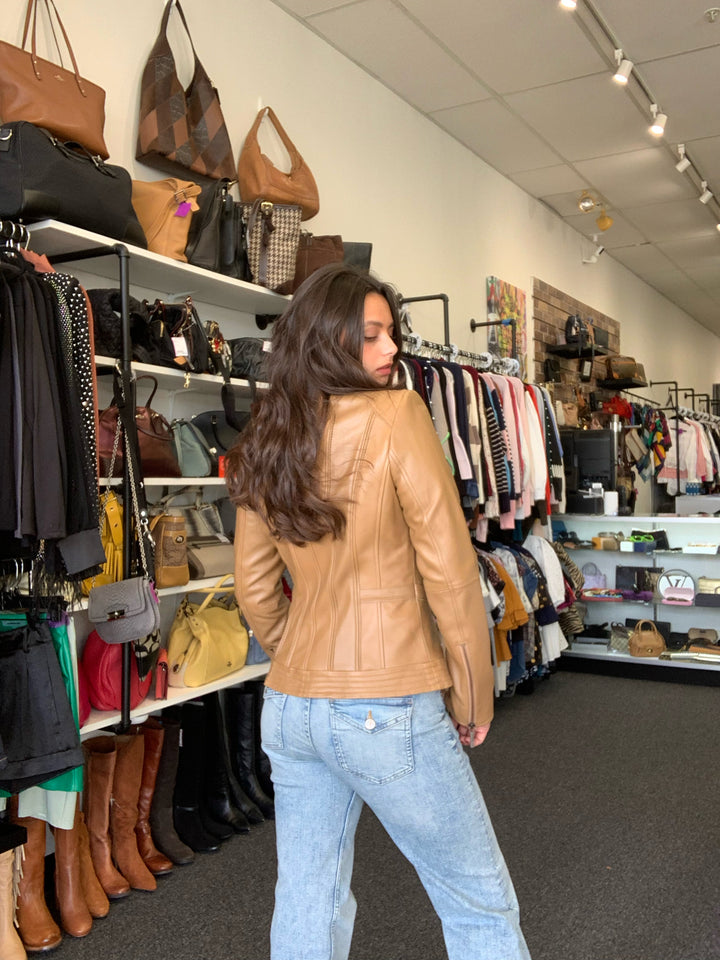 GILI Moto Leather Camel Jacket Size 4