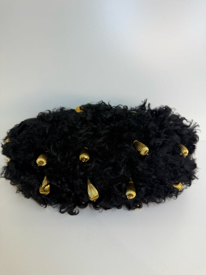 Chloe Chain Black Horse Shoulder Bag in Curly Shearling