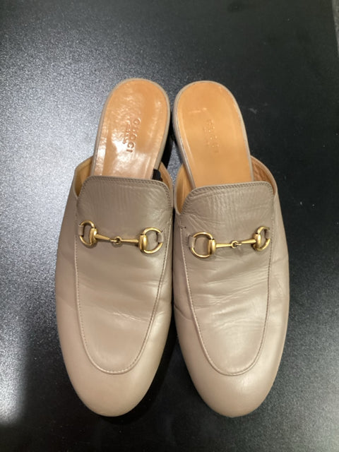 Pre Owned Gucci Sz 40.5 Tan Princeton Designer Mules Shoes Slides