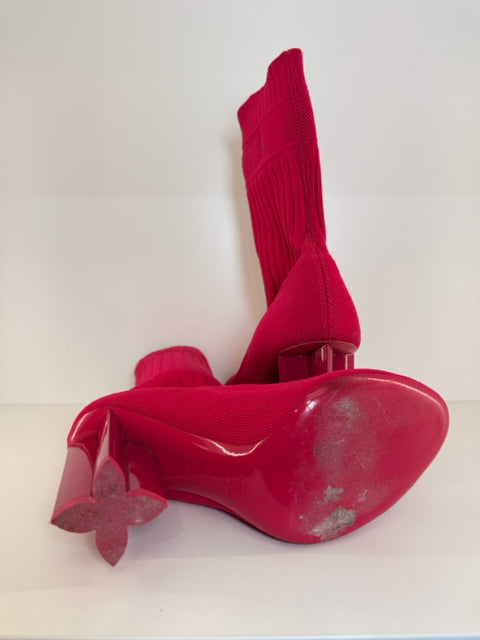 Pre Owned Louis Vuitton Size 38.5 Fuchsia Sock Shoe Boot