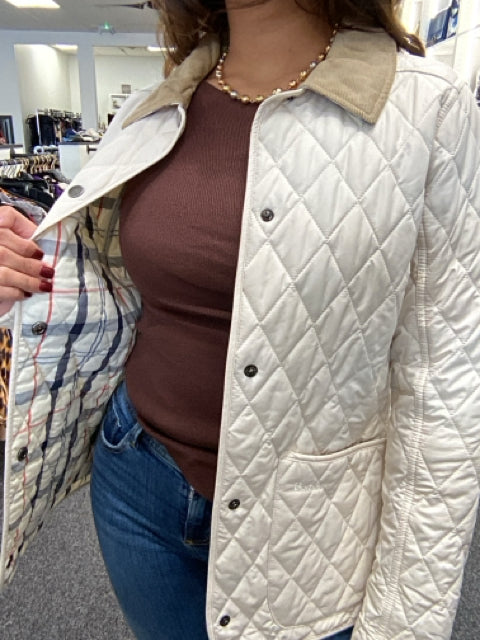 Pre Owned Barbour Sz 6 Quilted Pattern Corduroy Collar Cream Jacket