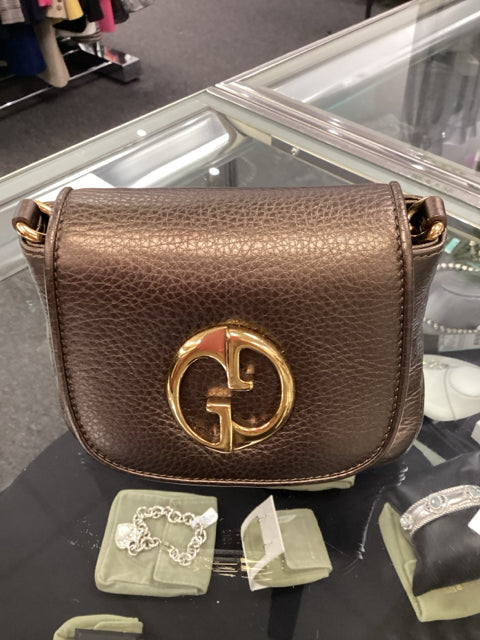 Pre Owned Gucci Pebbled Metallic Bronze Designer Bag W/ Dustbag