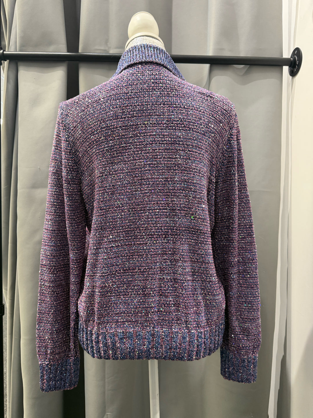 Chanel 23P Sequin Embellished Tweed Cardigan w Rhinestone Buttons Size 36