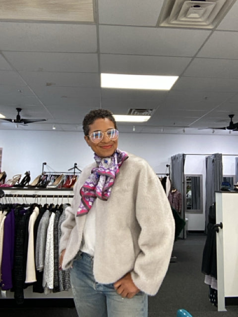 Chic Gray Faux Fur Jacket. Sz M/L