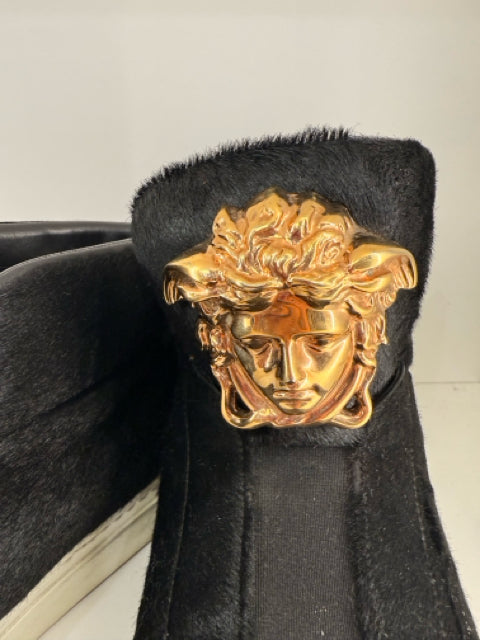 Pre Owned Versace High Top Sneaker Black Calf Hair w/ Medusa embellished Size 39.5