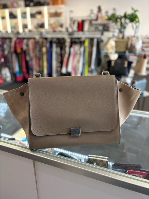 Celine Leather Taupe Large Hand Bag