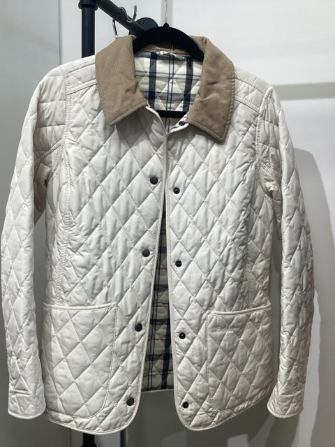 Pre Owned Barbour Sz 6 Quilted Pattern Corduroy Collar Cream Jacket