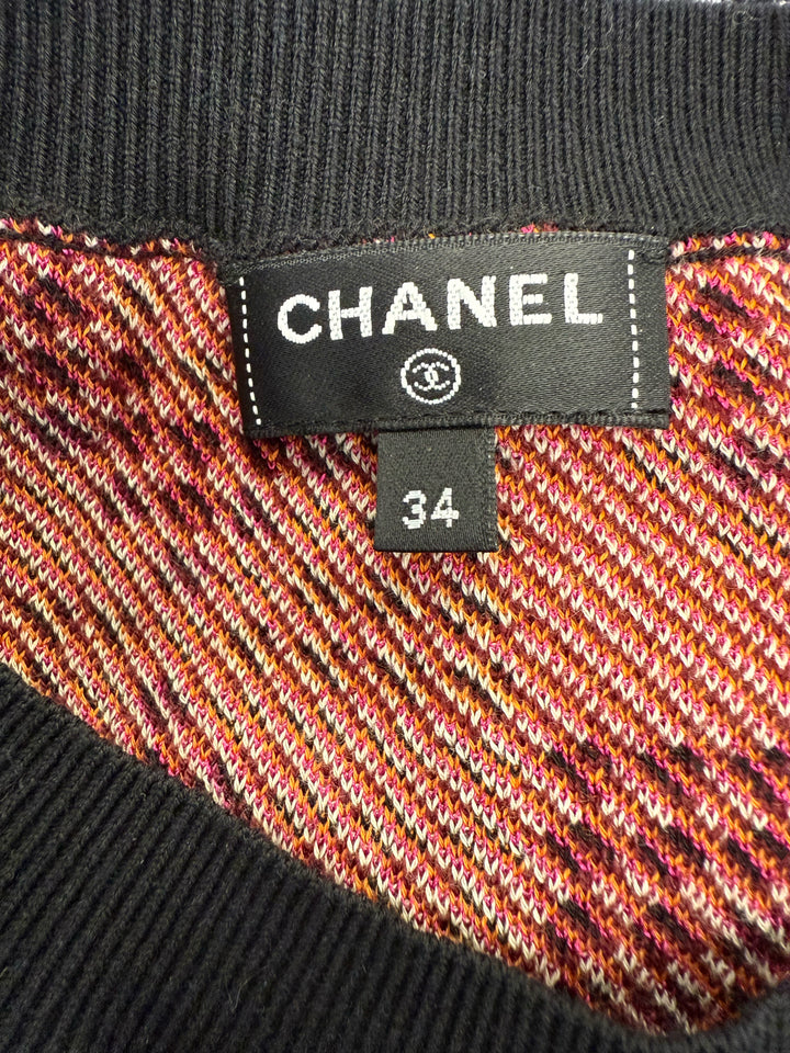 Chanel 23A Pullover Dot Print CC Logo Crew Neck Sweater