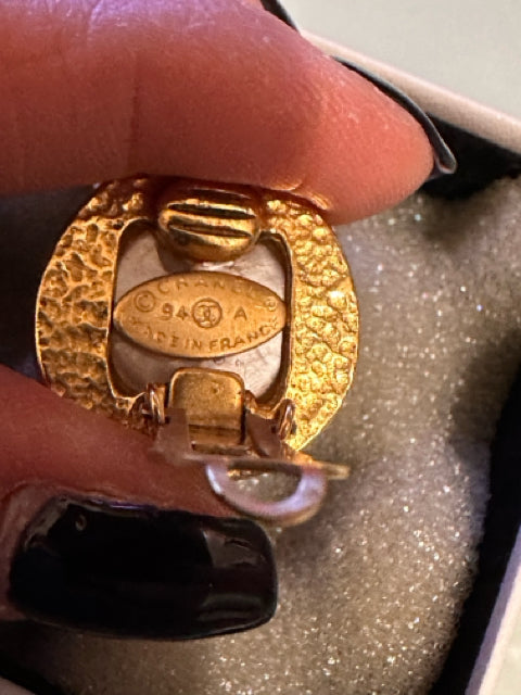 Chanel Designer Ribbon Dot  Earrings Clip On Vintage 1994