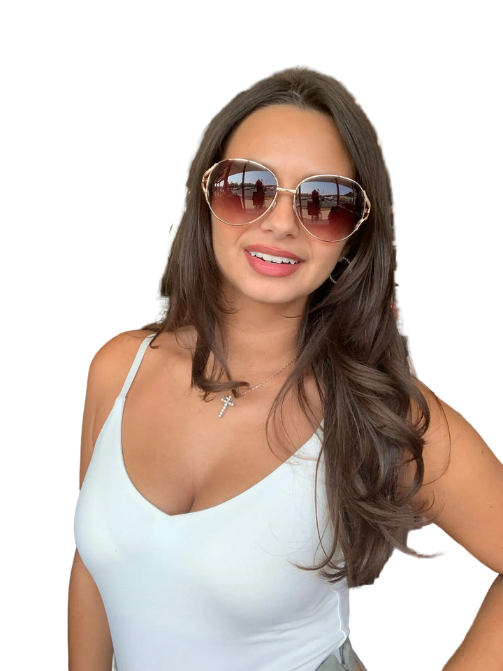 Sunglasses Round Rose w/ Gold Frame & case