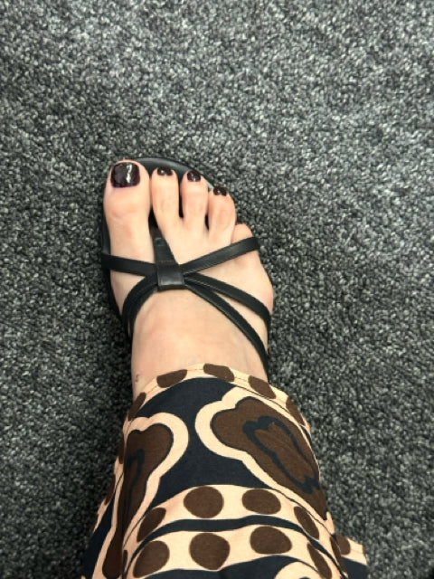 Manolo Blahnik Sz 39 Black Kitten Heel Sandals Shoe