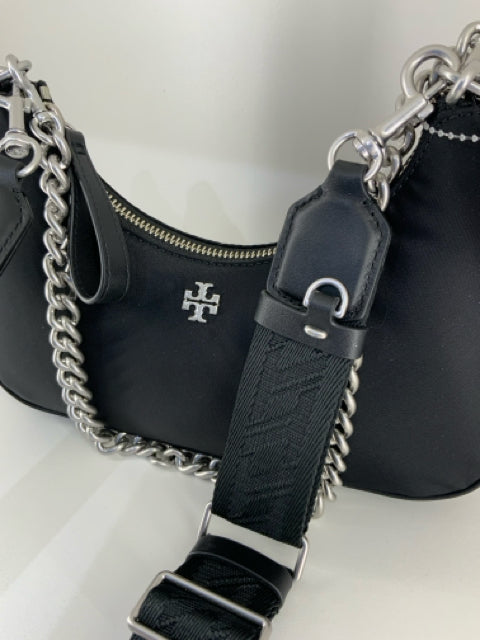Pre Owned Tory Burch 151 Small Mercer Crescent w 2 straps  Nylon Cross Body.
