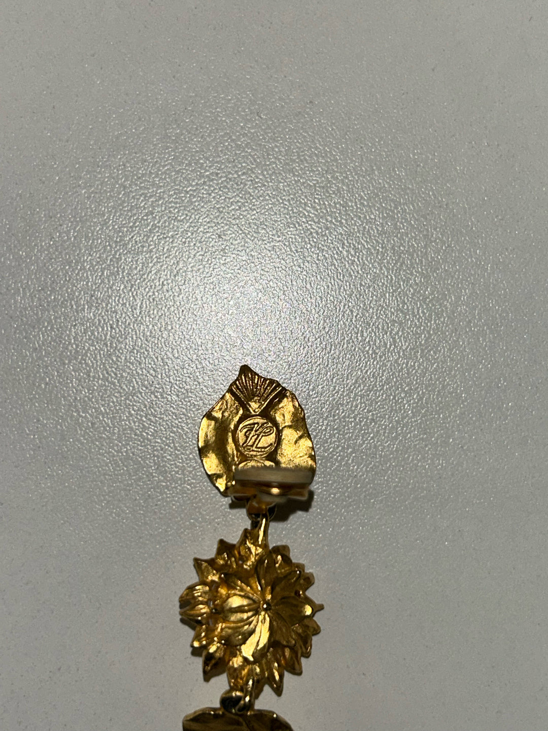Vintage Karl Lagerfeld Clip On Matte Gold 2" Double Leaf Earrings