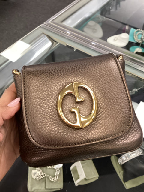 Pre Owned Gucci Pebbled Metallic Bronze Designer Bag W/ Dustbag