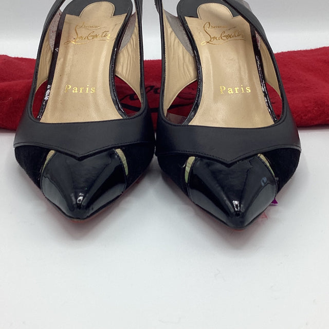 Pre Owned Christian Louboutin Sz 36.5 Suede/leather Slingbacks Shoes w/ Dustbag