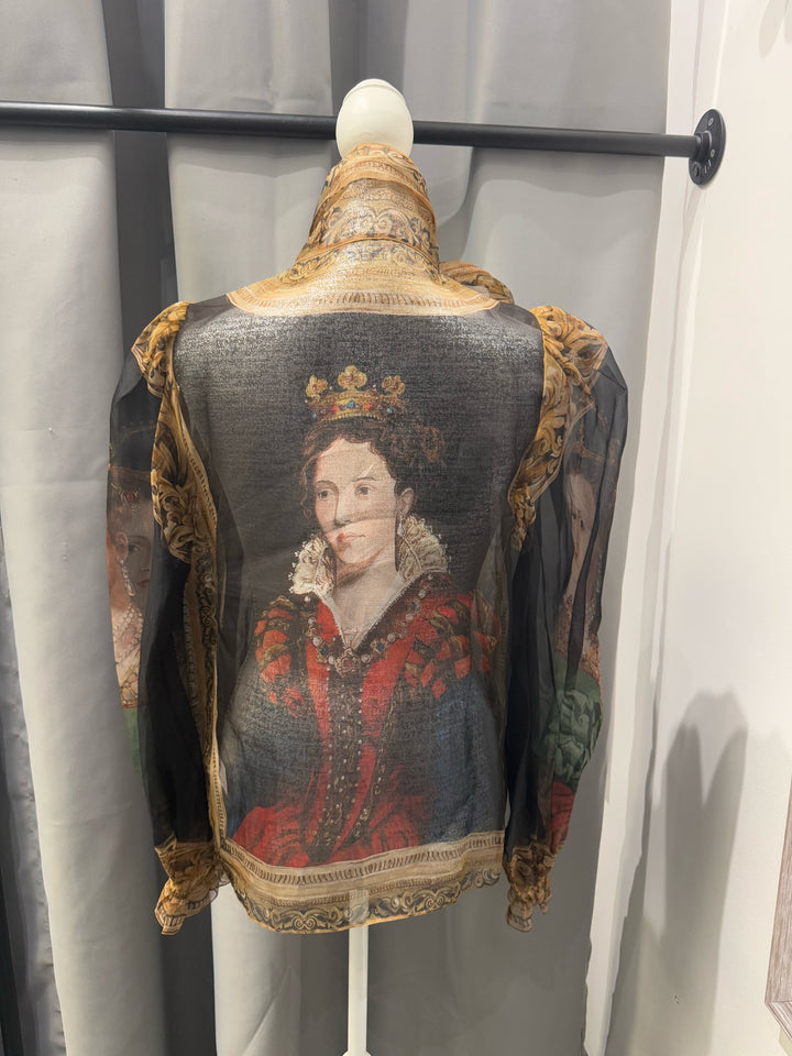 Dolce & Gabana Sheer Renaissance Portrait Blouse Size 8/10