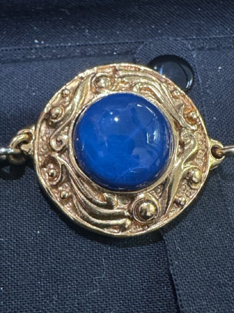 Vintage Chanel Blue & Gold Baroque bracelet 4-blue Gripoix glass cabochons IN BOX Bracelet