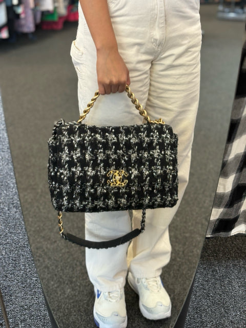 Chanel 19 Flap Tweed Hand Bag Two Tone