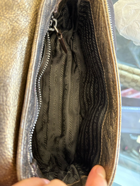 Prada Shoulder Bag Leather Metallic Bronze w/ Dust Bag