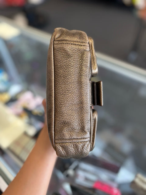 Prada Shoulder Bag Leather Metallic Bronze w/ Dust Bag