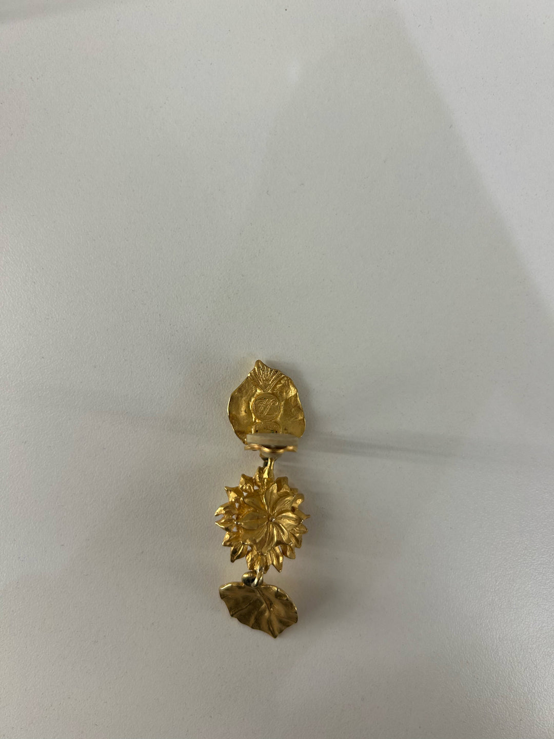 Vintage Karl Lagerfeld Clip On Matte Gold 2" Double Leaf Earrings