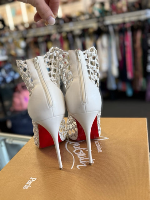 Christian Louboutin Sz 39.5 Porligat 120 Napa Mesh Ankle Boot Shoe Pre Loved