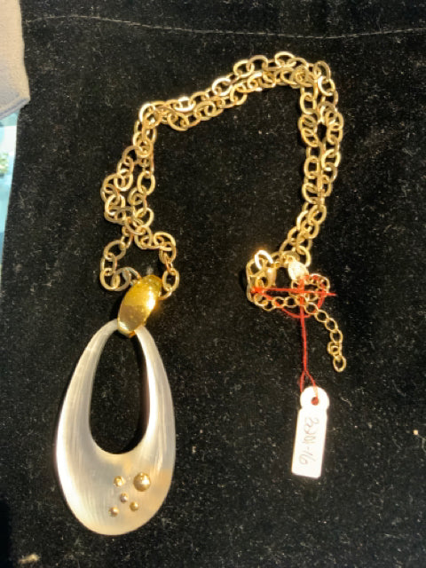 Alexis Bittar Necklace Lucite W Gold Dots Pendant 

Gold Tone Chain 