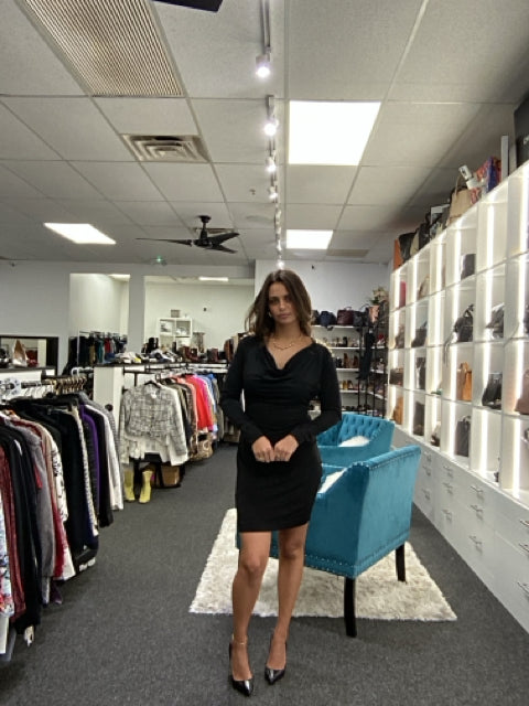 BCBG Sz S Black w Studs Long Sleeve Dress