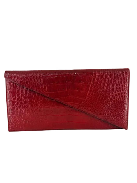 Casadei Red Leather Clutch Bag in debossed faux croc leather
size  13" W x 7" T x 2" D