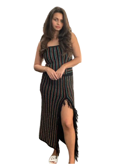 Celendine 2 Piece Black Stripe Set Size Small skirt and top